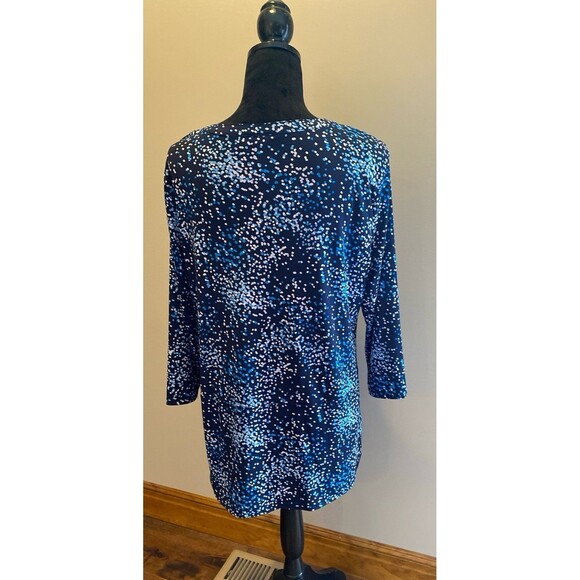 Croft & Barrow Blouse Sz Large Blue Dot Design Top 3/4 Sleeve + Stretch Stylish - Picture 5 of 10
